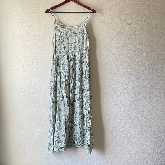 Vintage cotragecore floral midi dress sage green with pockets size medium - Picture 3 of 7